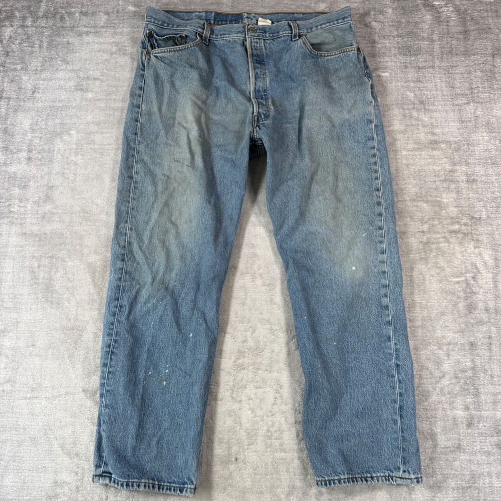 Levis Jeans Mens 38x30 Blue Denim Vtg 90s 501 Original Fit Distressed Button Fly